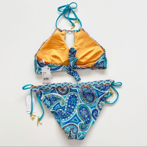 Trina Turk High Neck Halter Bikini Tie Bottoms Pool Paisley 12 New - Picture 5 of 5